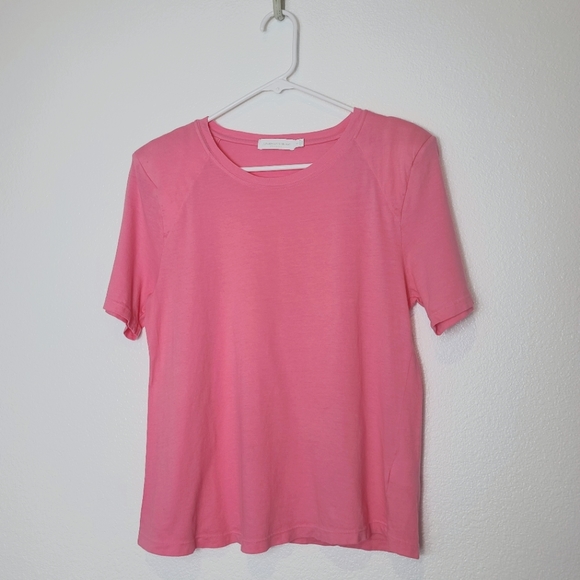 JONATHAN SIMKHAI STANDARD Kyler Shoulder Pad Organic Cotton Tee in Pink - Picture 3 of 8